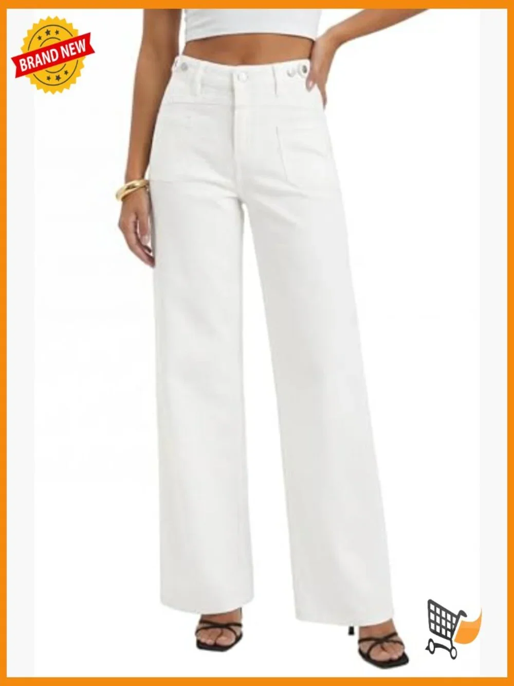 Lyocott Cotton Denim Wide Leg Jeans High Rise Adjustable Waist Stretchy - Picture 2 of 7